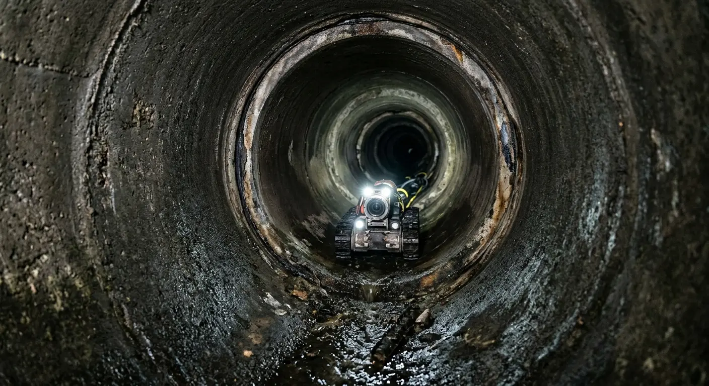 Robotic sewer camera inspecting pipe interior for Sewer Line Cleaning in Meadow Lakes