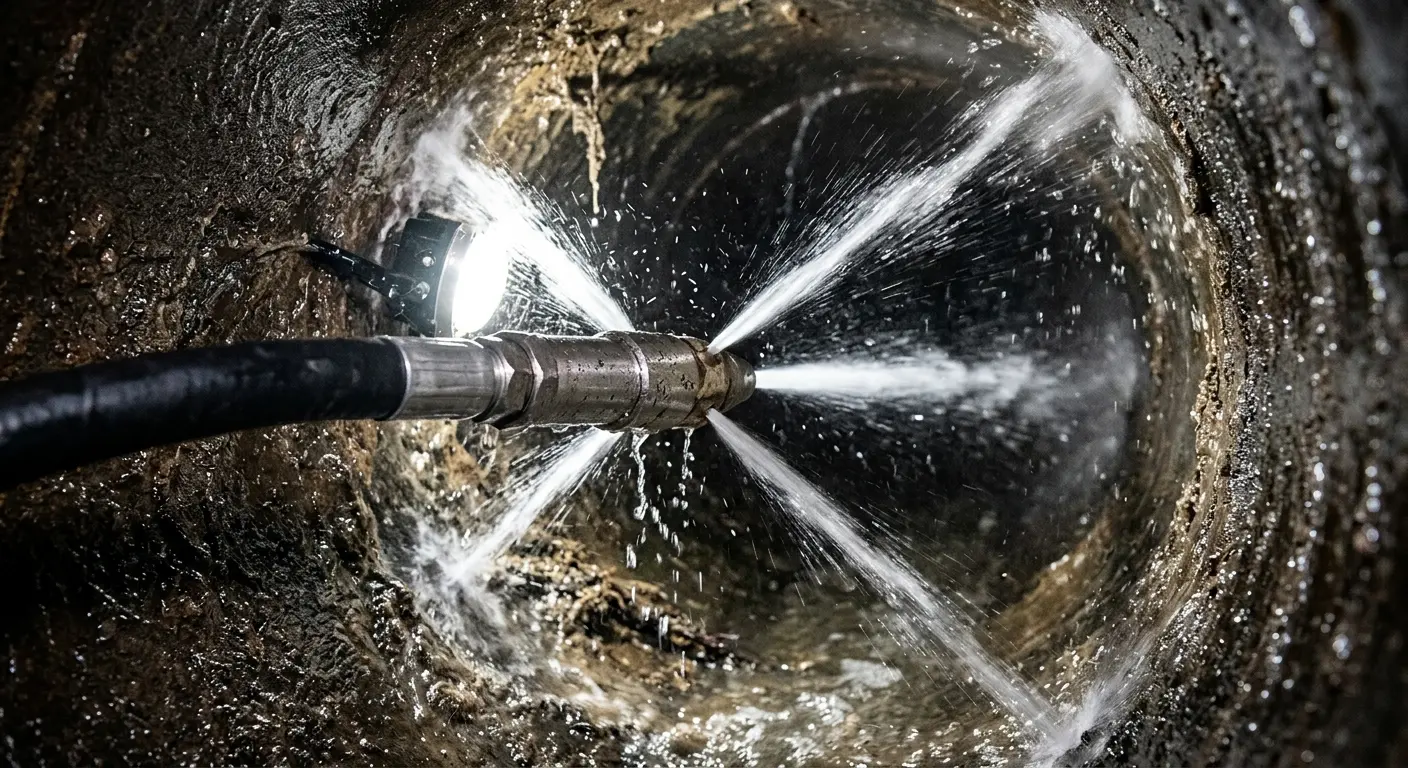 High-pressure hydro jetting nozzle cleaning sewer pipe for Sewer Cleanout in Meadow Lakes